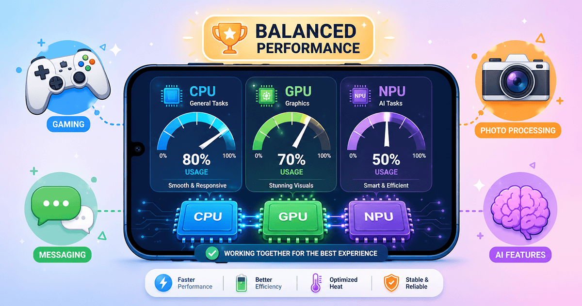 مقارنة CPU مقابل GPU مقابل NPU داخل الهاتف: ما وظيفة كل معالج؟ (دليل شامل)