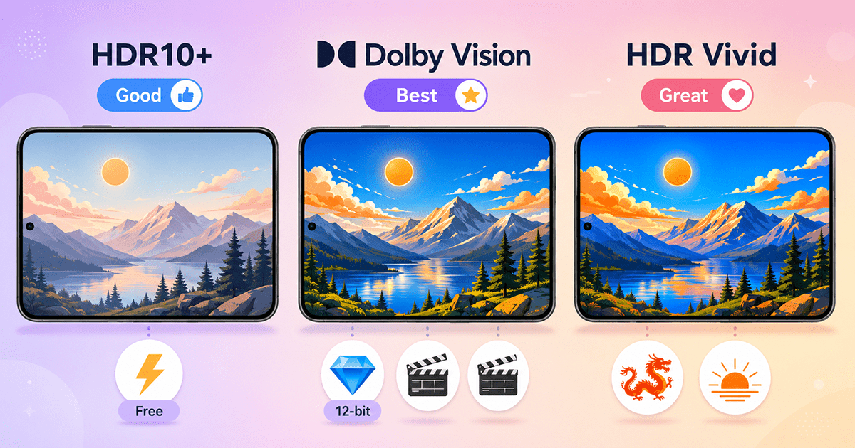 شرح مواصفات HDR في شاشات الهواتف: مقارنة HDR10+ و Dolby Vision و HDR Vivid (دليل شامل)
